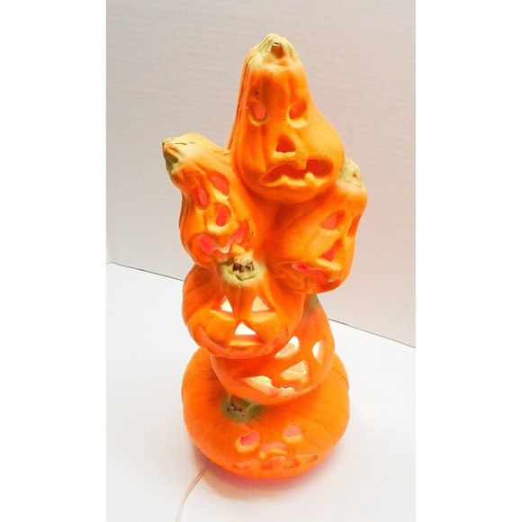 Gemmy Halloween Stacked Jack O Lantern Pumpkin Faces Foam Lighted 15 In Works - Picture 2 of 15
